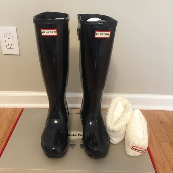 Hunter Shoes - Tall HUNTER rain boots wide calf size 7 navy